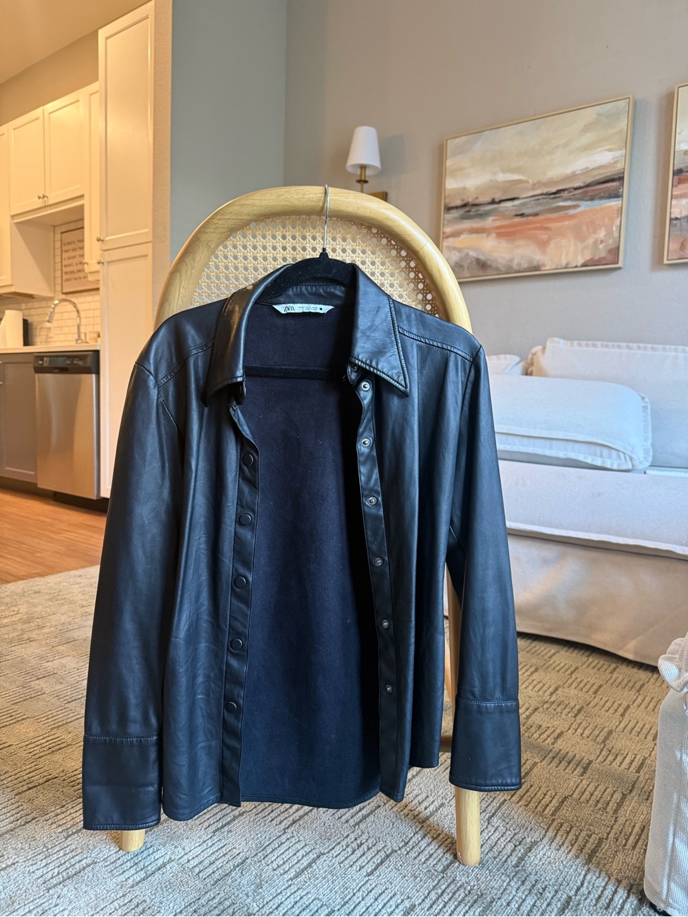 Zara Black Faux Leather Shirt Jacket